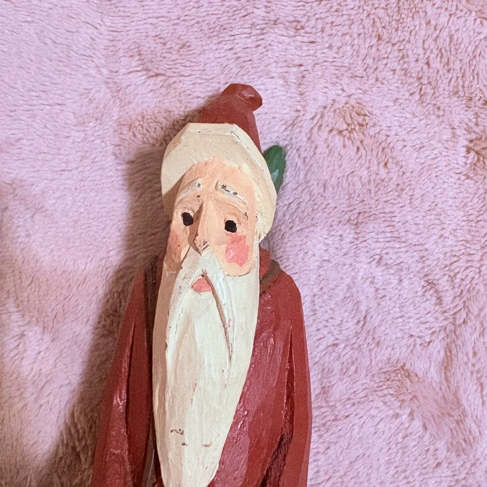 Vintage Christmas Wooden Carved Hand Painted Santa Claus With Christmas‎ Tree